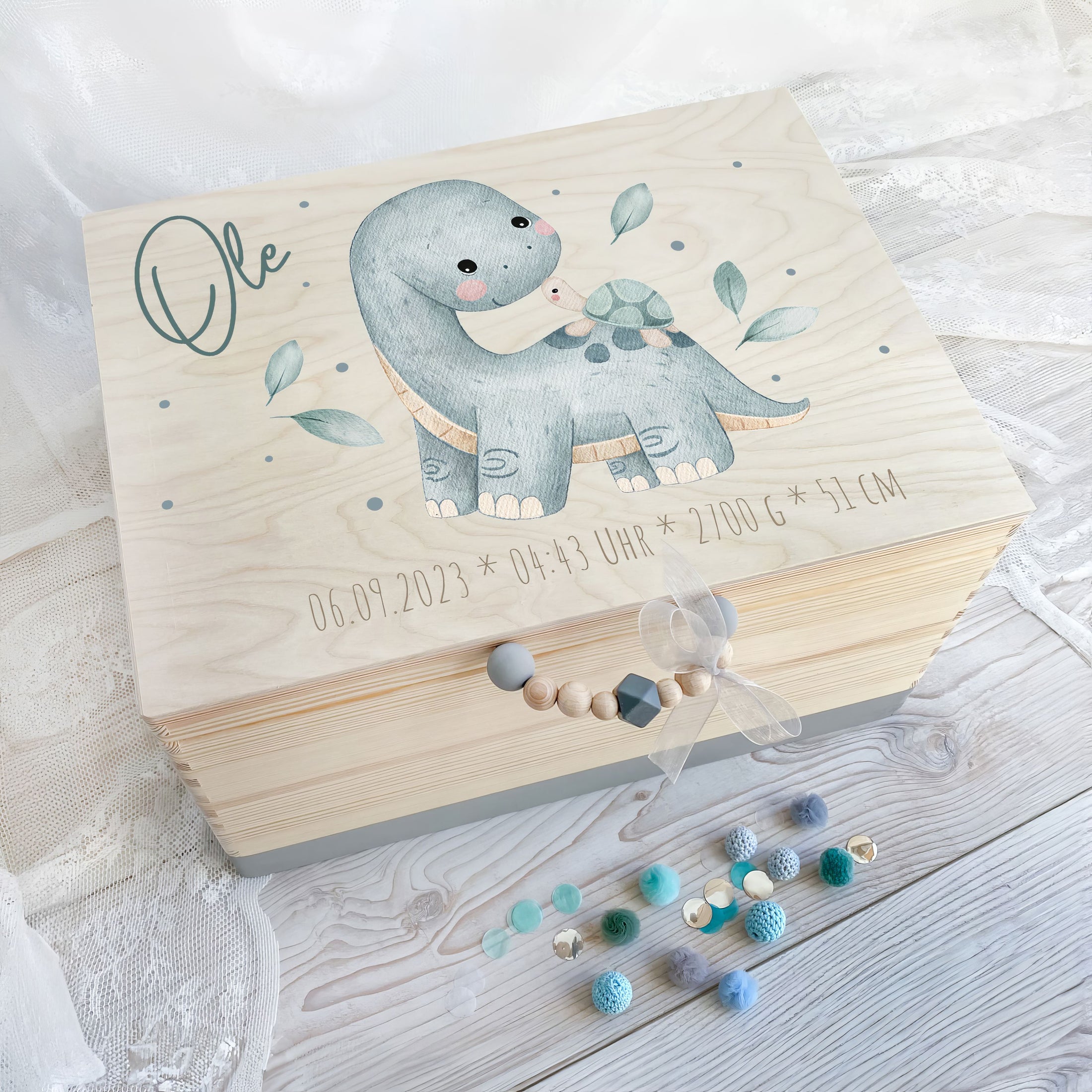 Erinnerungskiste Dino mit Schildkröte