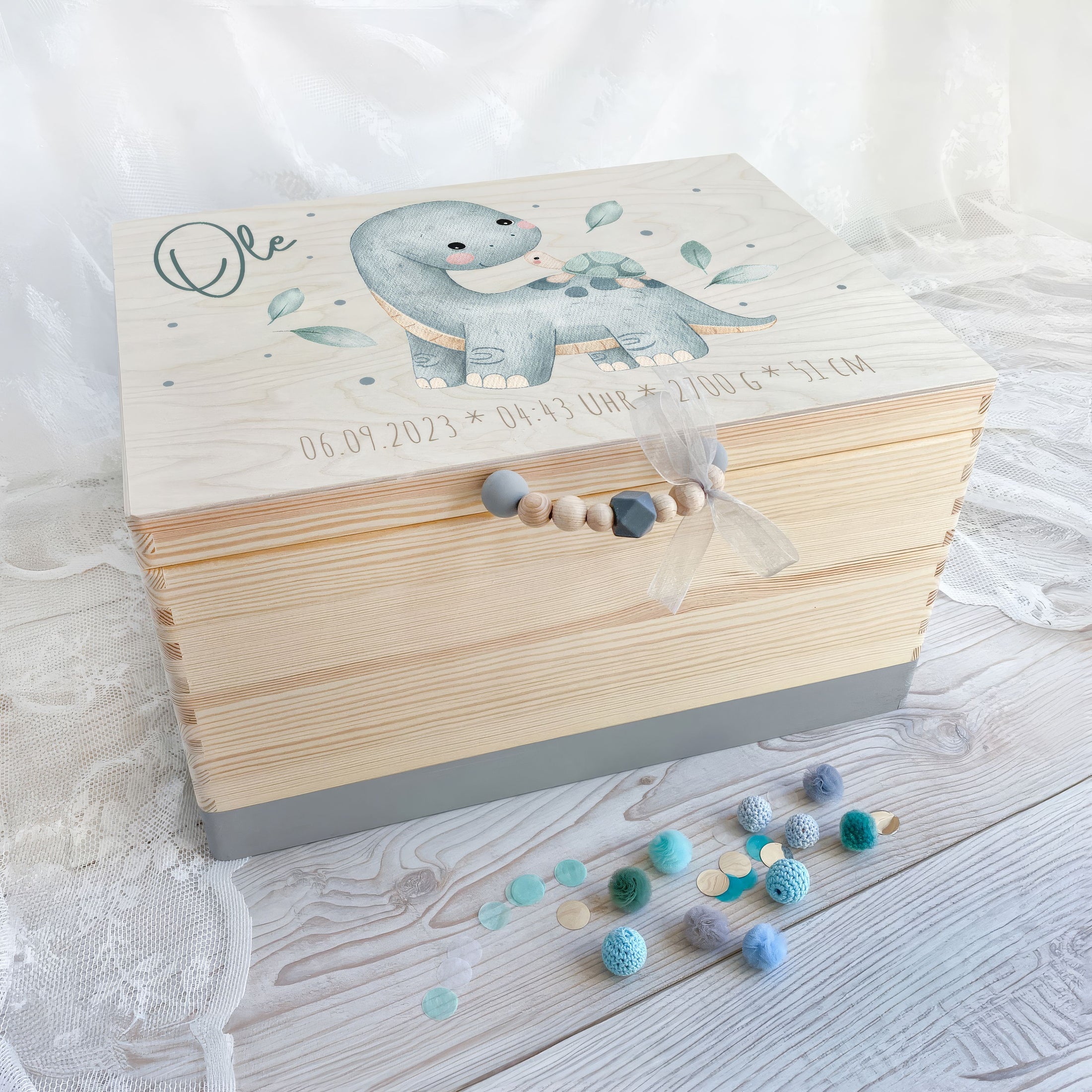 Erinnerungskiste Dino mit Schildkröte