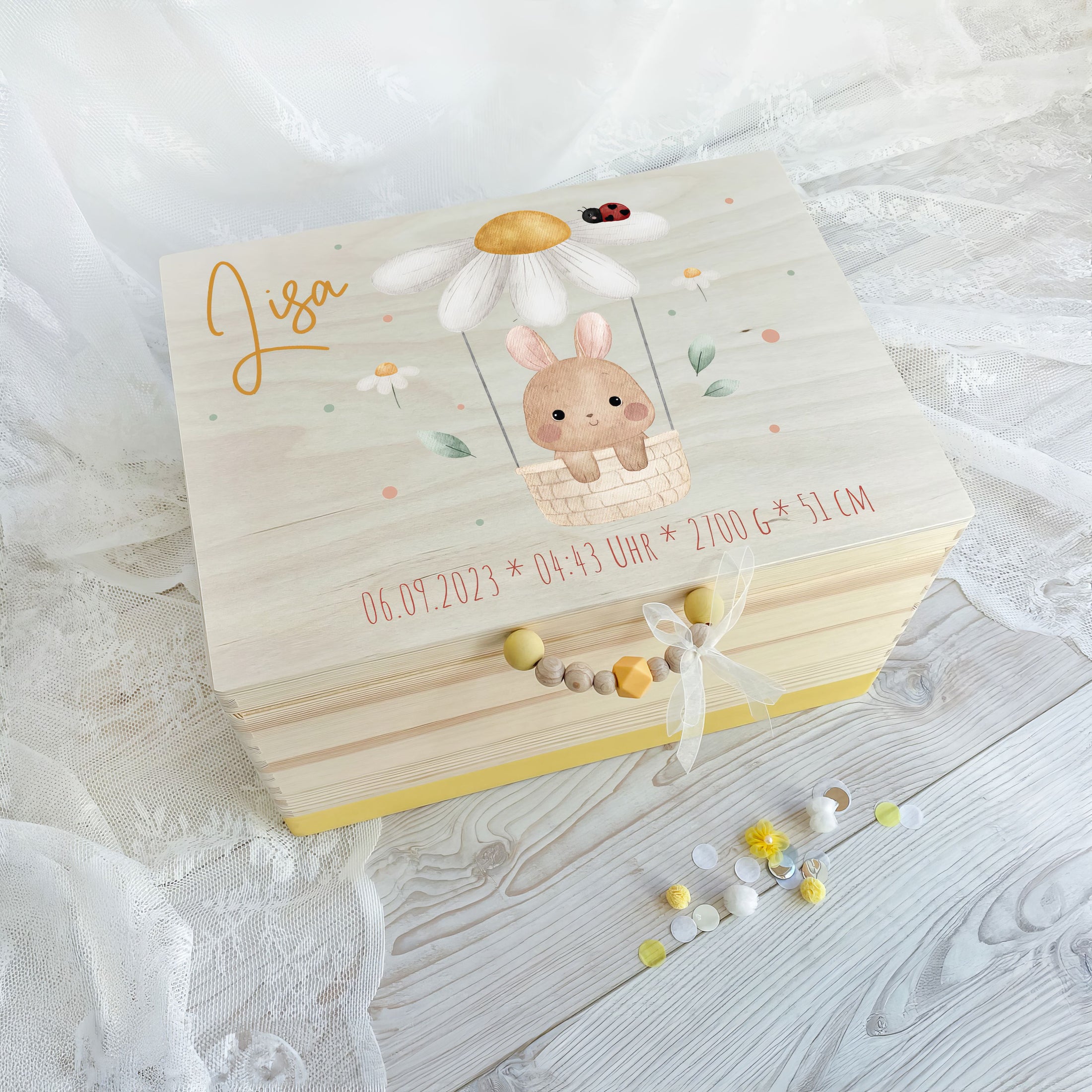 Erinnerungskiste Hase im Heißluftballon