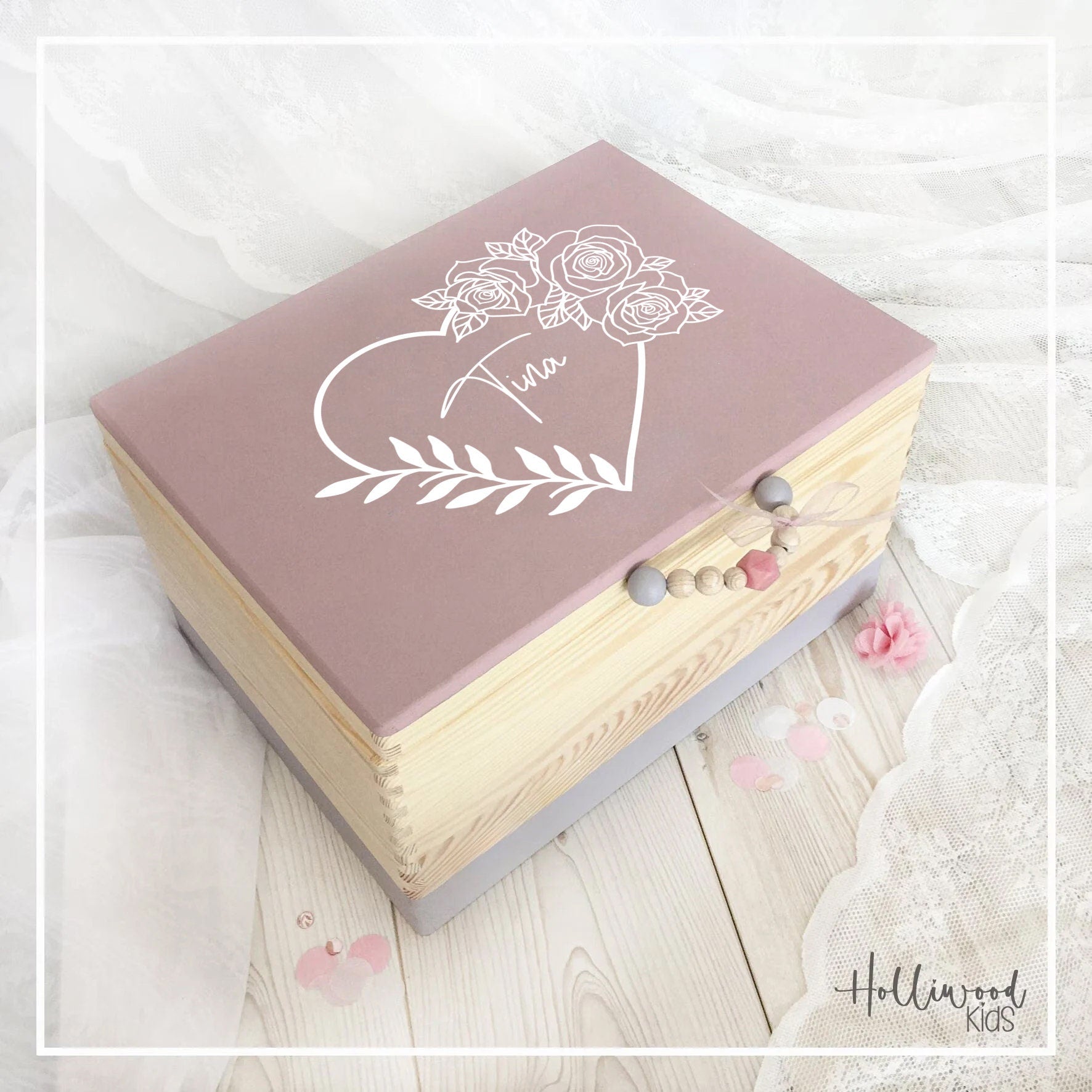 Erinnerungskiste Herzkranz mit Rosen